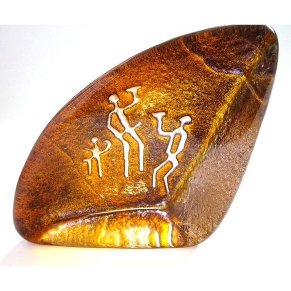 VTG Signed Mats Jonasson Maleras Crystal Cave Rock Carving Amber #3801 Orig. Tag - Picture 3 of 16